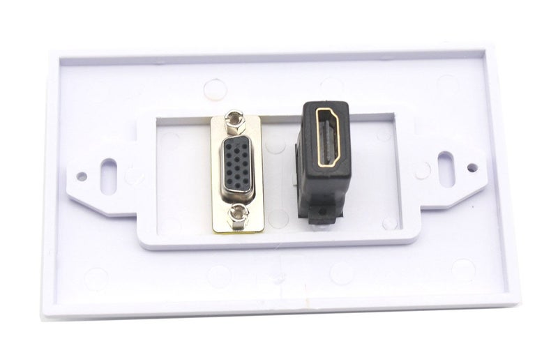 Poyiccot VGA Wall Plates, 1 Port HDMI Female + 1 Port VGA 15P Female AV Wall Outlet Video Socket Face Connector Plate White ABS (1HDMI+1VGA) - Image 3